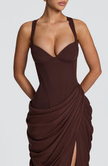 Elara Maxi Dress - Plum Brown