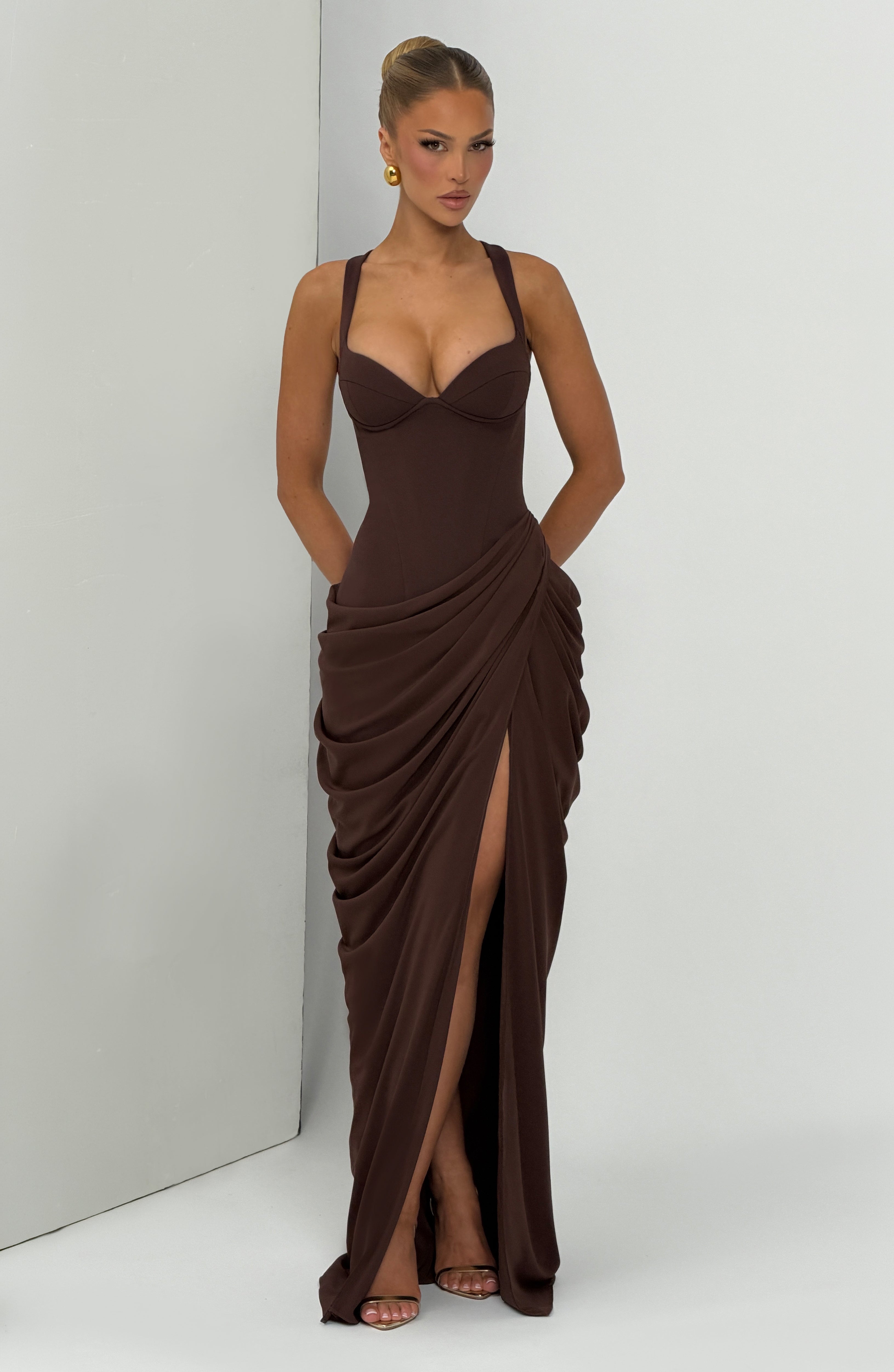 Elara Maxi Dress - Plum Brown