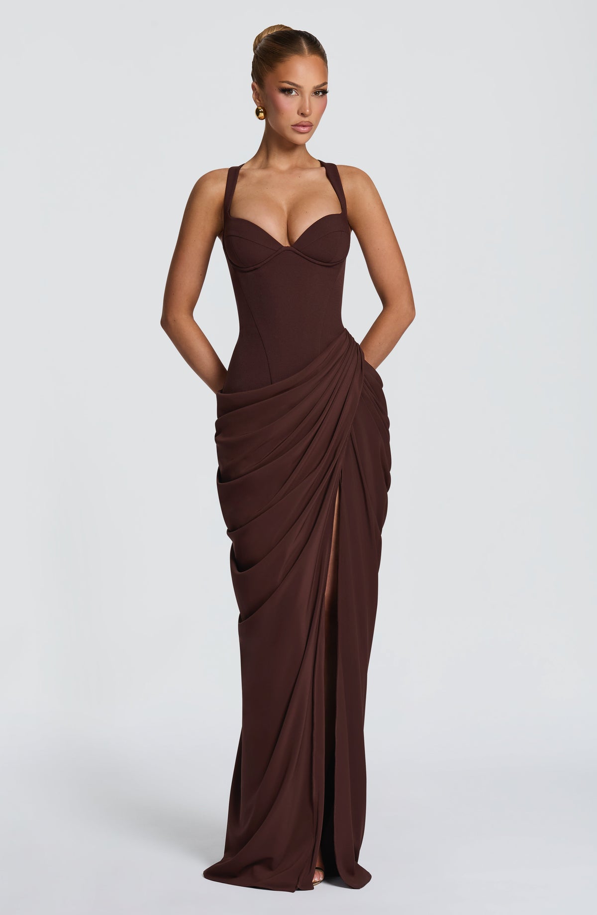 Elara Maxi Dress - Plum Brown