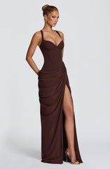 Elara Maxi Dress - Plum Brown